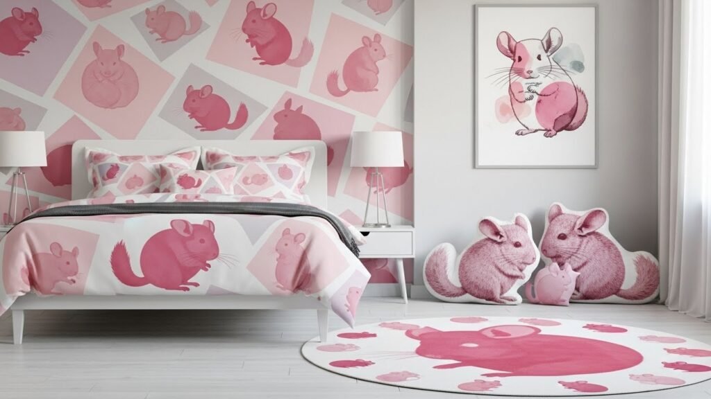 Bedroom Decorated with Pink Chinchilla Pattern Designing