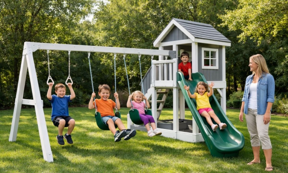 Modern Vinyl Swing Sets for Family Backyards